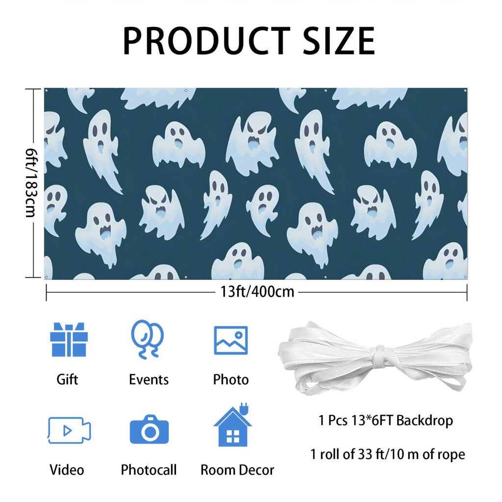Halloween Garage Door Cover - 13x6ft Spooky Ghost Pumpkin Skull Witch Black Cat Polyester Backdrop for Outdoor Decor