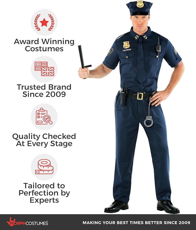 Morph Police Officer Mens Halloween Costume For Mens Blue Medium