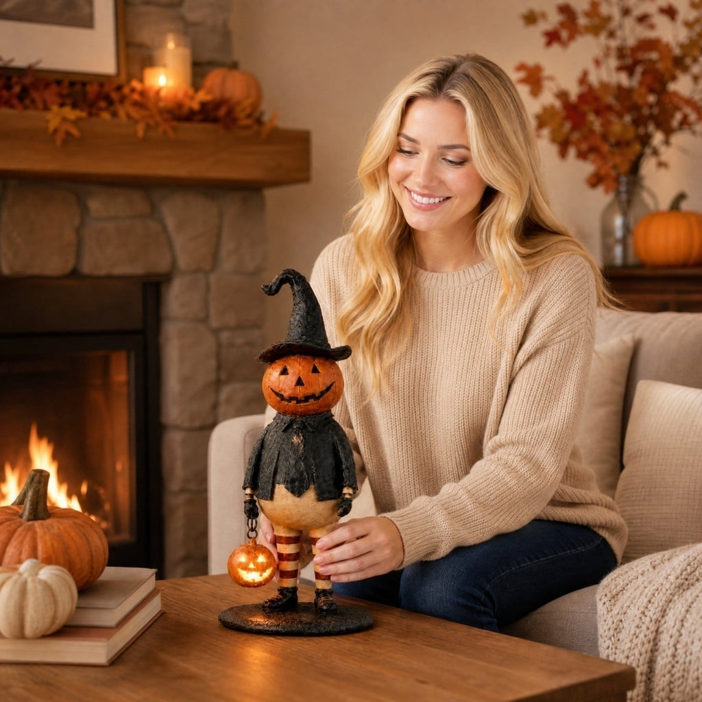 Artificial Snowman Blow Mold Christmas Decoration with LED Lights Classic Winter Character Figurine for Halloween Porch and Mantel, 12 Inch