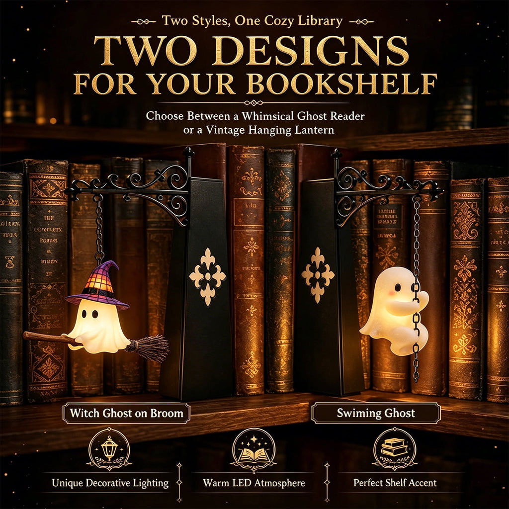 Halloween Ghost Library Lantern Decorative Bookshelf Lighting, Reading Book Shelf Lights for Study Reading Corner Home Library Gift for Book Lovers Bookworms