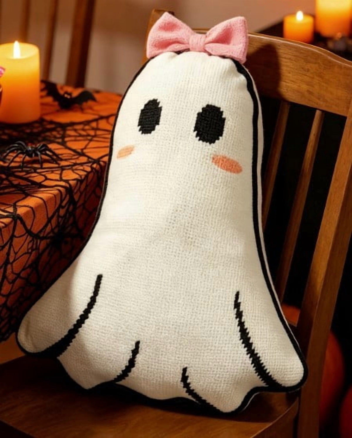Halloween Ghost Reading Book Throw Pillow Cover, Spooky Library Bookshelf Skull Candlestick Decorative Pillowcase, Retro Halloween Cushion Cover