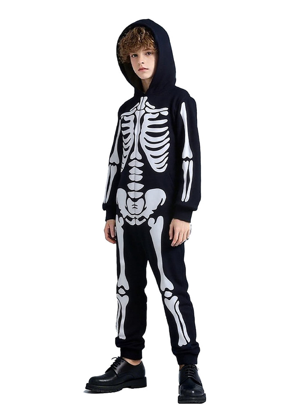 WIBACKER Glow-in-the-Dark Skeleton Costume for Boys and Girls, Halloween Fancy-Dress Jumpsuit Outfit for Children Aged 3-10 Years