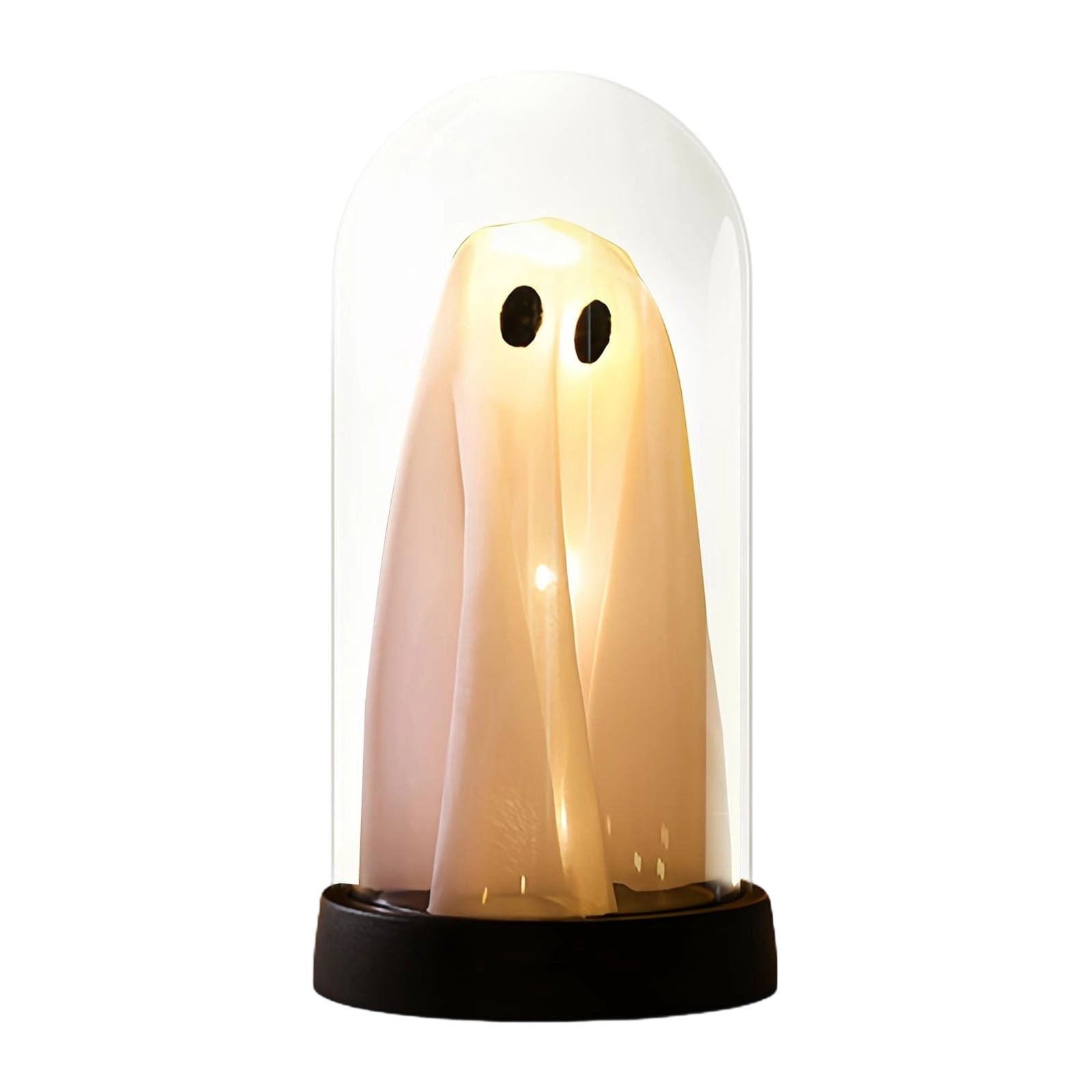 Darzheoy Halloween Decoration Ghost Cloche Lamp, with 3 Mini Figurines, Halloween Ghost Spooky, White Warm Glow, 1 Count