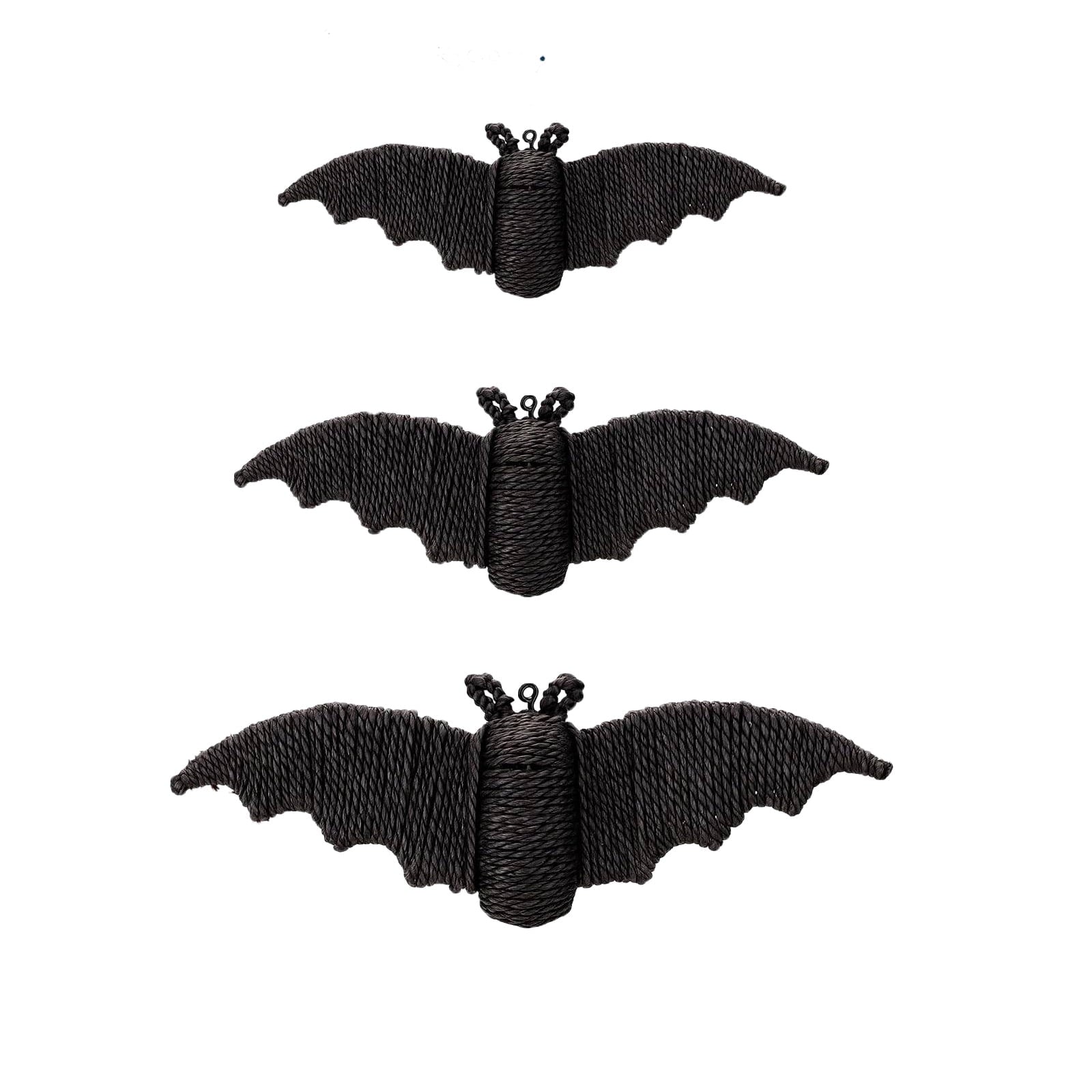 GoLucid Halloween Woven Bat Wall Decoration 3 Pack, Handcraft Rattan Bat Hanging Ornament Set 6.3" 7.48" 9.06", Indoor Outdoor Decor
