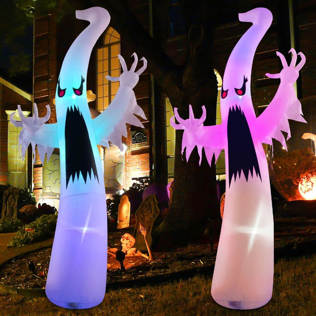 GOOSH 6 FT Height Halloween Inflatable Outdoor Colorful Dimming Ghost, Blow Up Yard Decoration Clearance with LED Lights Built-in for Holiday/Party/Yard/Garden
