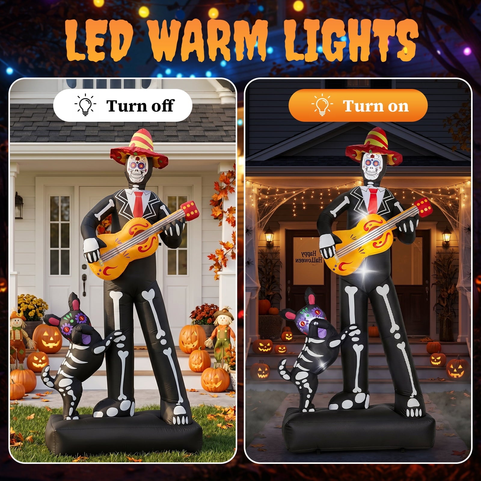 Ktaxon 7' Halloween Inflatables Skeleton Outdoor Halloween Decoration Skeleton with Dog,Built-In LED Lights