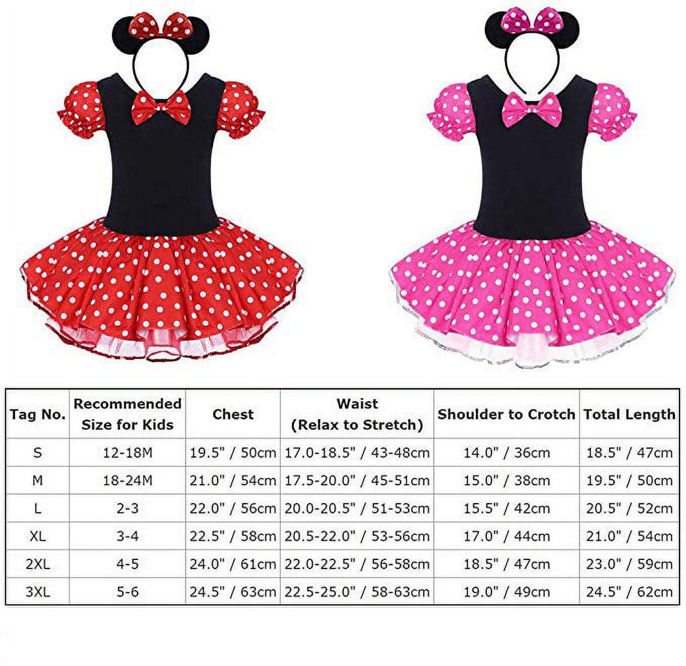 KAWELL Toddler Girls Polka Dot Tutu Dress with Ear Headband, Kids Character Inspired Costume Outfit for Halloween, Theme Park, Birthday Party, Child 4-5Y