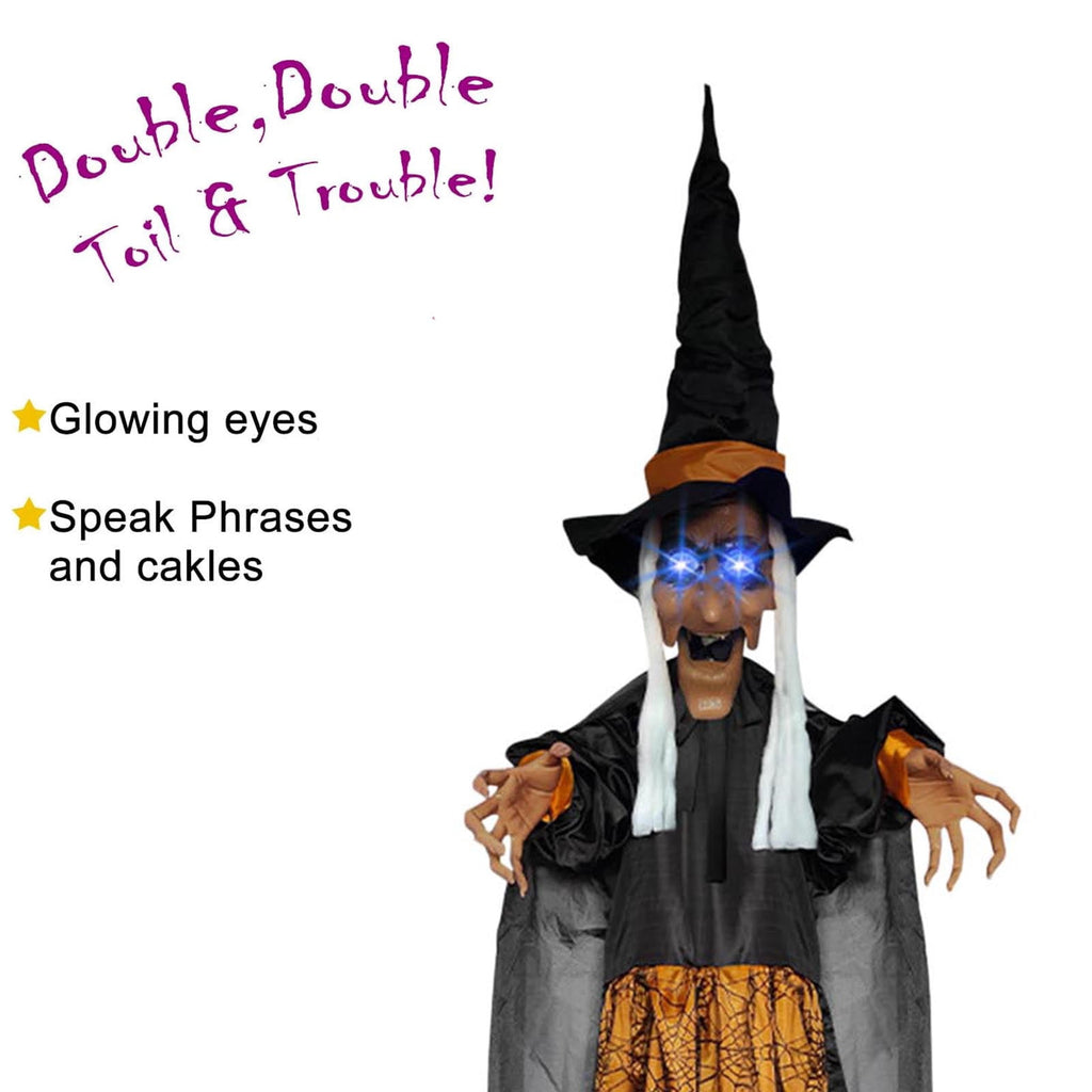 Halloween Animatronics Witch Clearance, Voice Activated Purple Escape Haunt Halloween House Décor & Fright Fest Prop, Life Size Animated Halloween Decoration Outdoor