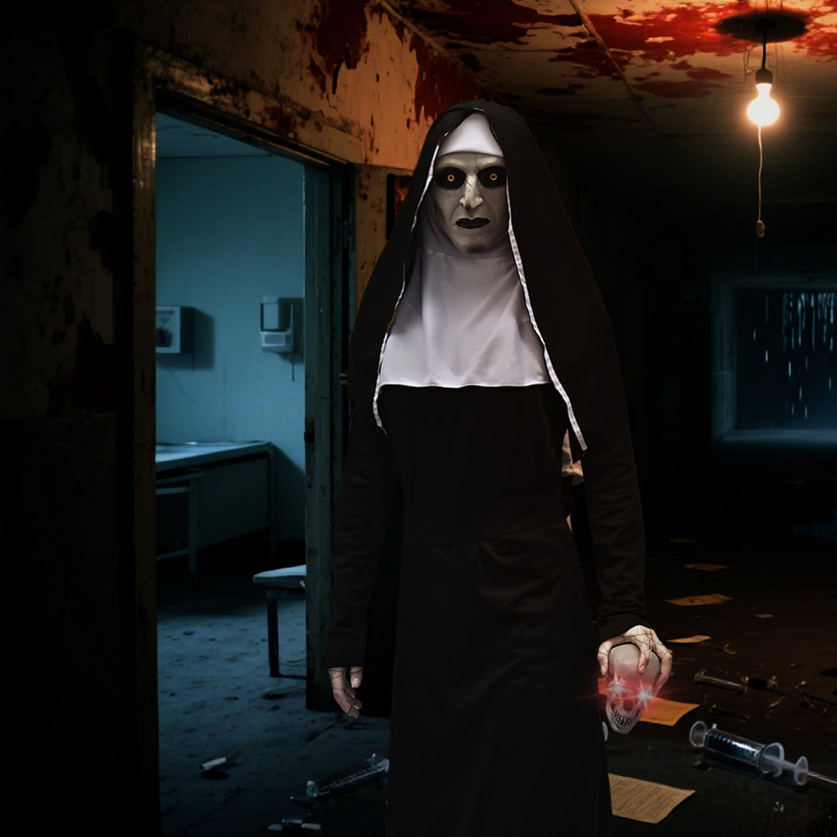Forfamy Adults Nun Costume, Women Nun Fancy Dress with Necklace, Halloween Nun Costumes Nun Outfit for Halloween Cosplay Party