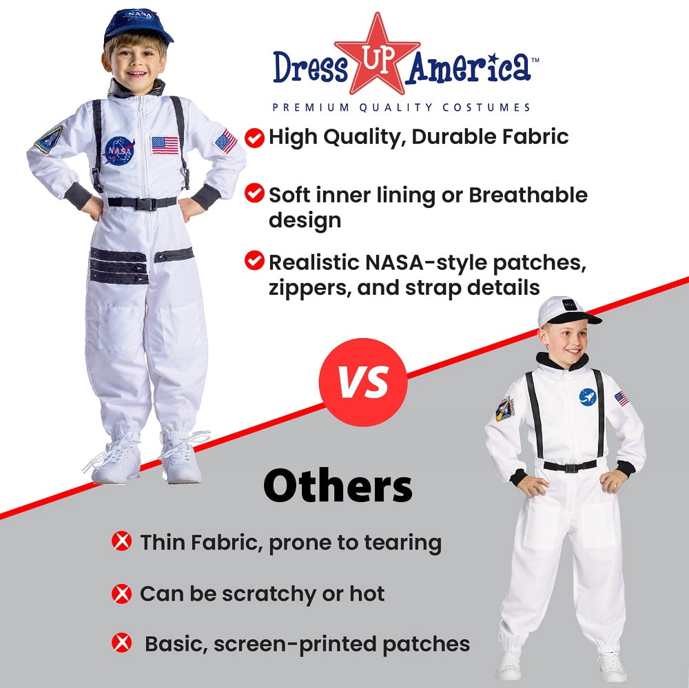 Dress Up America Astronaut Costume for KidsNASA White Spacesuit for Boys & Girl