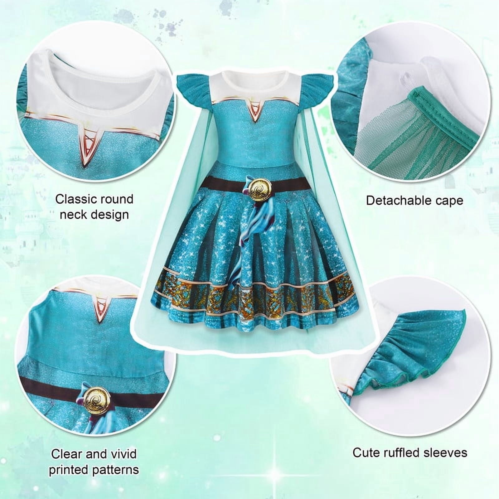 Benylion Girls Ice Princess Dress Halloween Cosplay Costumes With Tulle Cape Kids Birthday Party Dress up Outfit for 7-8 Years