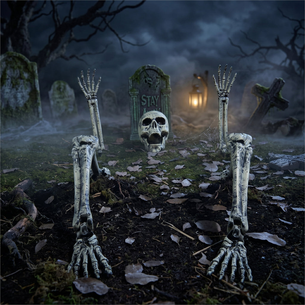 Joyfy 3 Pack Halloween Light up Skeleton Decorations Outdoor,Halloween Graveyard Spooky Skull Stakes Pathway Lights for Halloween Props Yard Decor
