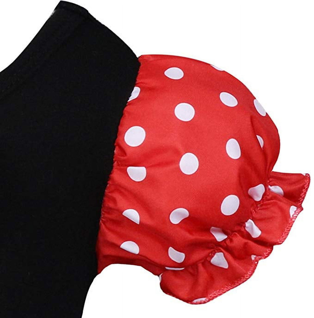 KAWELL Toddler Girls Polka Dot Tutu Dress with Ear Headband, Kids Character Inspired Costume Outfit for Halloween, Theme Park, Birthday Party, Child 4-5Y