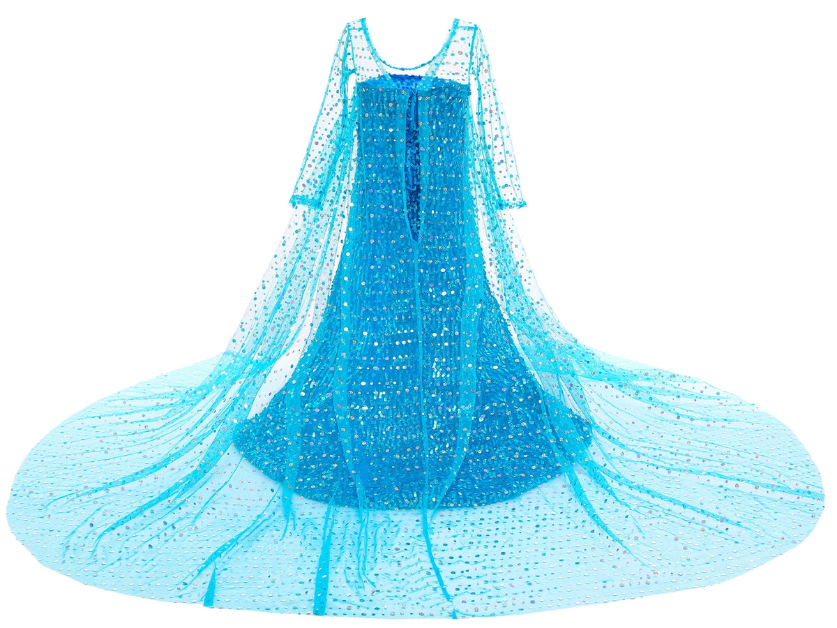 BanKids Princess Costume Long Cape Birthday Party Dress Up for Girls with Wig,Crown,Wand,Gloves 5-6 Years(E08)
