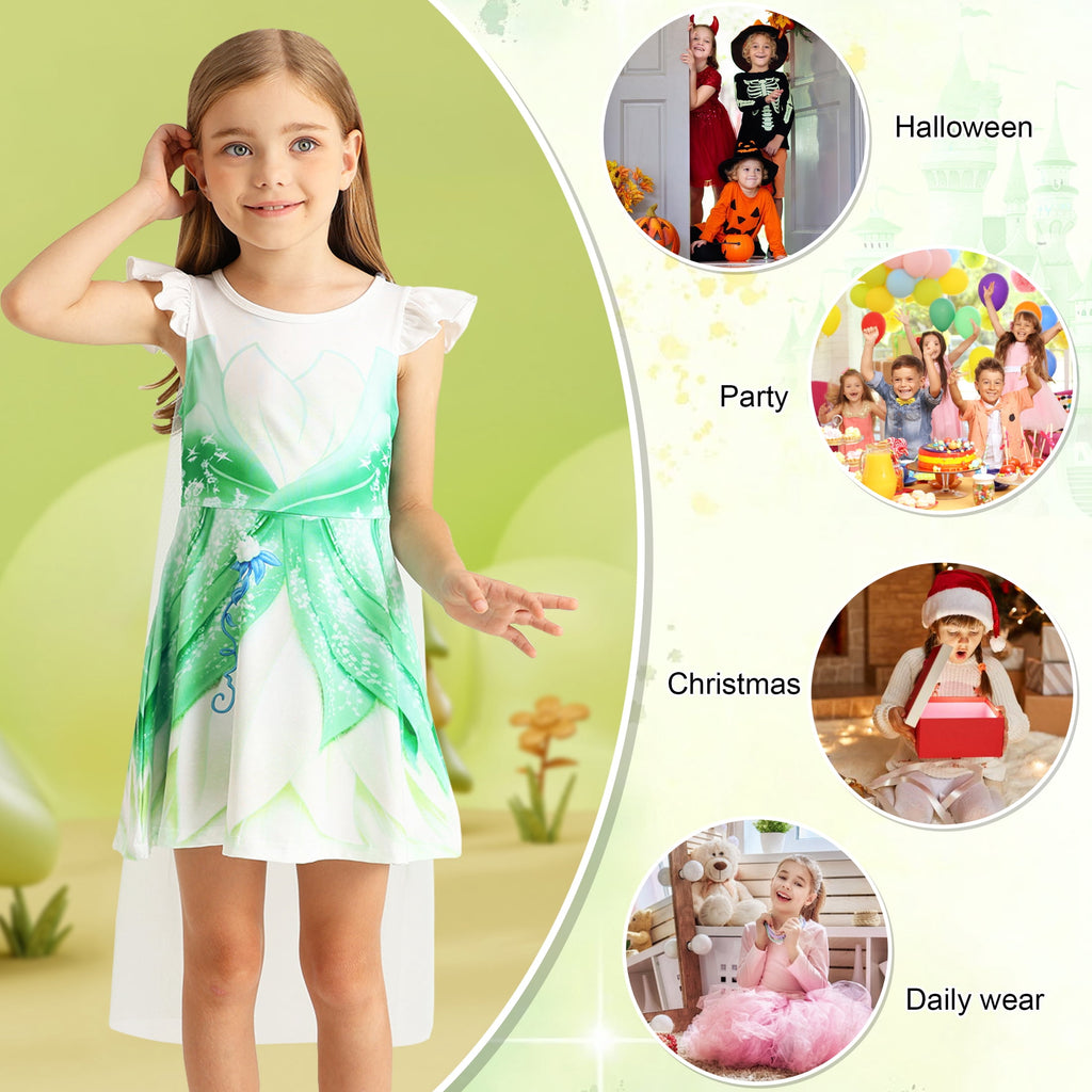 Benylion Girls Ice Princess Dress Halloween Cosplay Costumes With Tulle Cape Kids Birthday Party Dress up Outfit for 7-8 Years