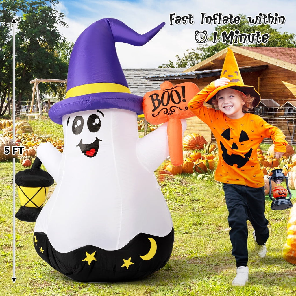 GOOSH Halloween Inflatable 5 FT Halloween Ghost Inflatable with Hand-Held Light, Cute Blow Up Ghost Halloween Ghost Decorations with Built-in LEDs, Halloween Decorations Clearance for Holiday/Party