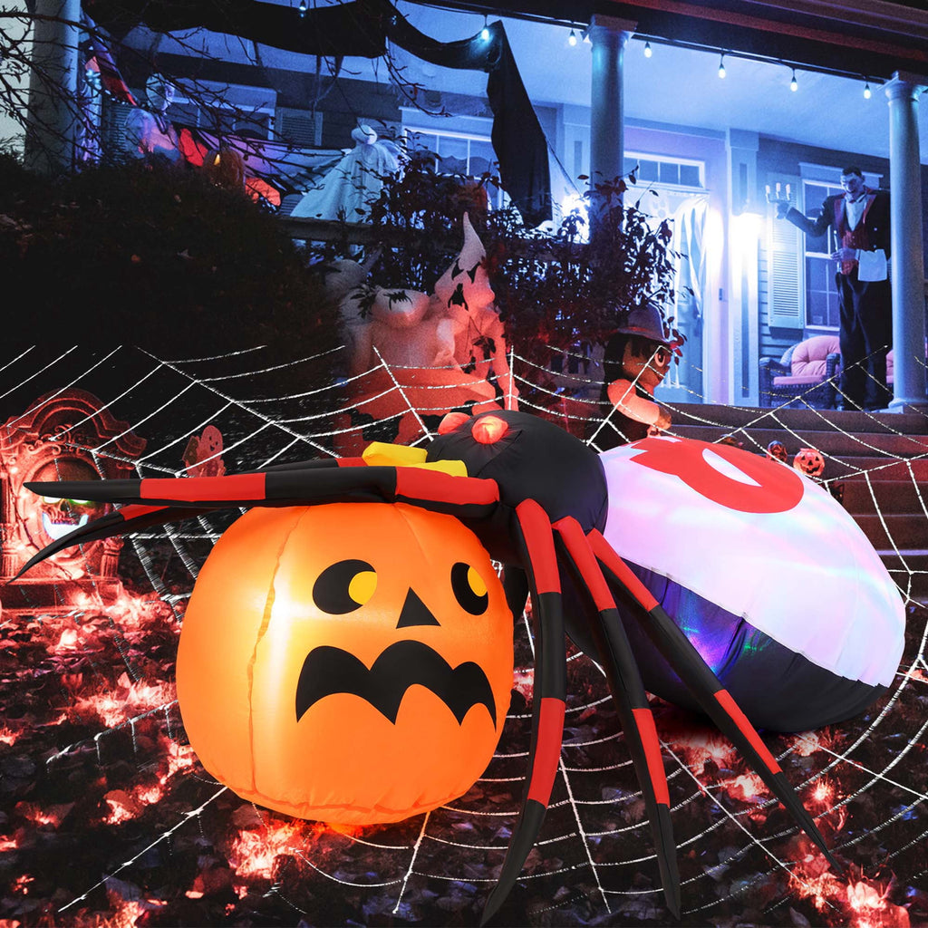 Costway 5 x 4.6 ft Inflatable Spider w/ Pumpkin LED Lighted Halloween Decoration w/ Colorful Rotating Light