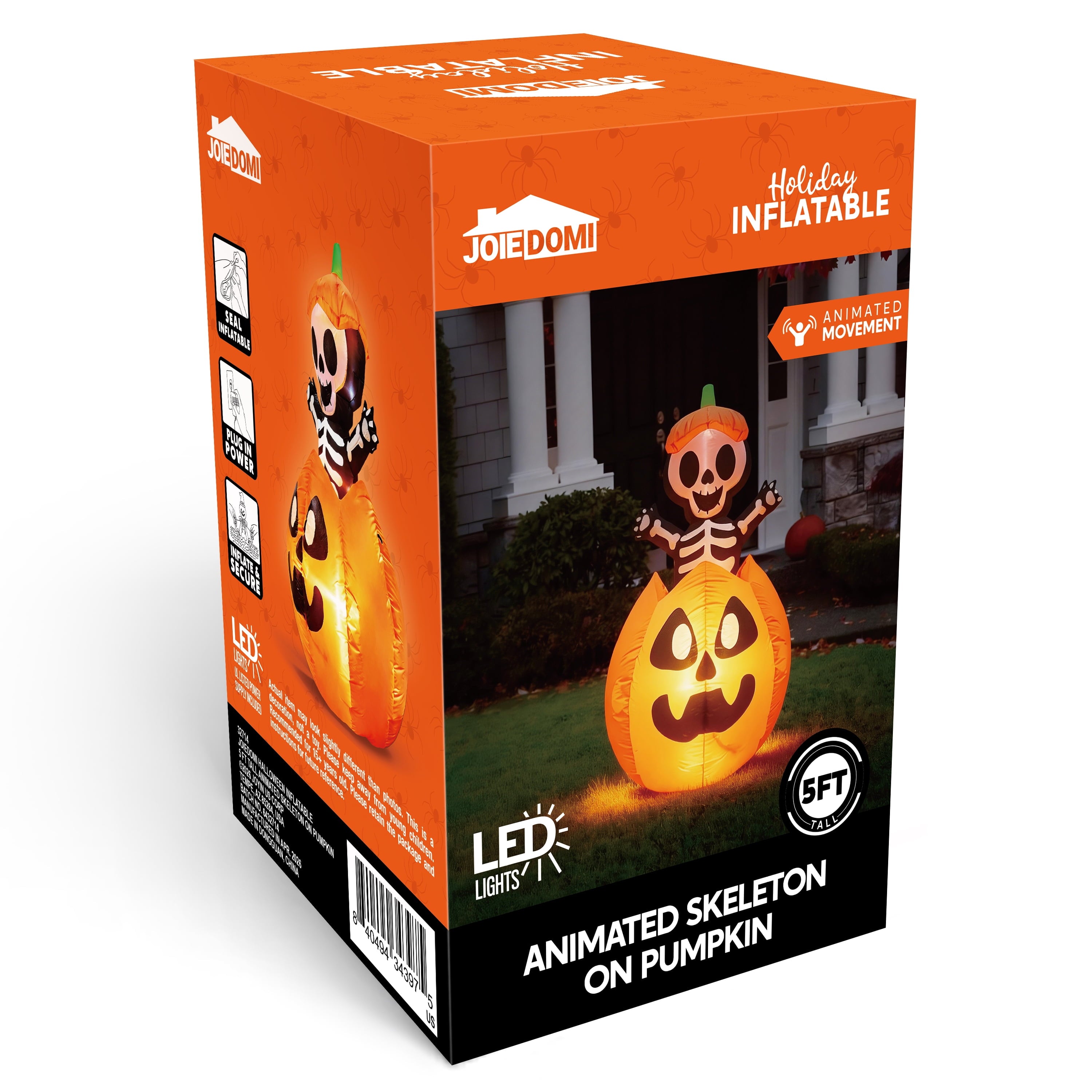 Joyfy 5 ft Halloween Inflatable Animated Cat on Pumpkin,Halloween Outdoor Decoration with LED Lights,Blow Up Decoration for Yard & Lawn,Party