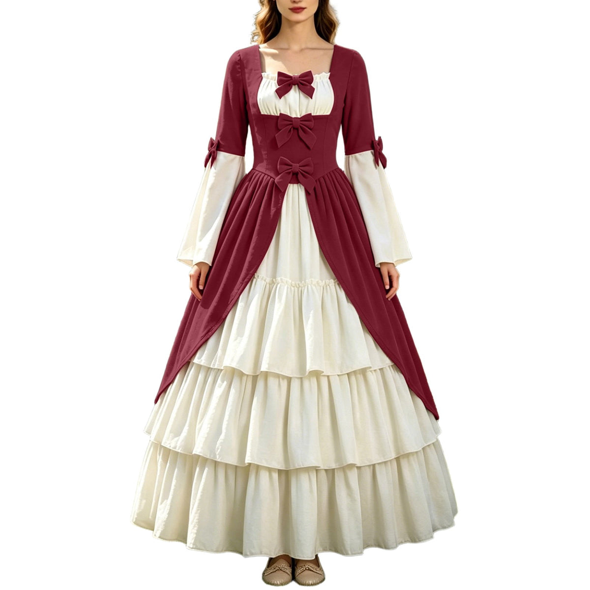 Gothic Dresses for Women Medieval Renaissance Halloween Costume Lace Up Corset High Low Ruffle Hem Square Neck Vintage Gown