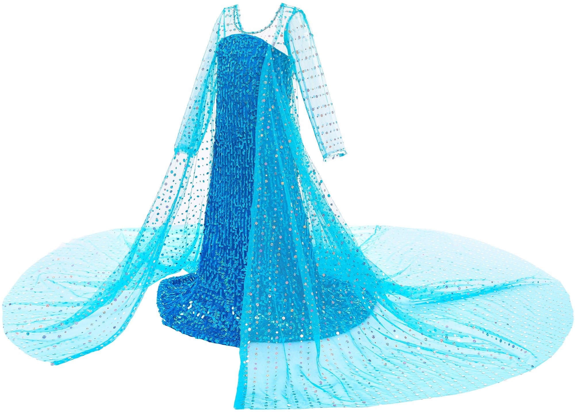 BanKids Princess Costume Long Cape Birthday Party Dress Up for Girls with Wig,Crown,Wand,Gloves 5-6 Years(E08)