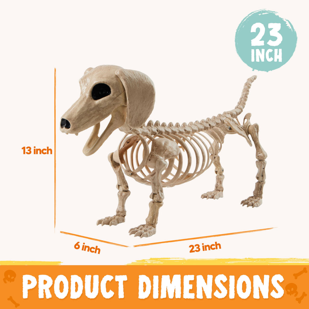 Joyfy 9.8 Inch Halloween Skeleton Dog Skeleton Halloween Decor,Pose-N-Stay Plastic Skeleton Bones with Posable Joints for Hallowmas Decoration Outdoor Haunted House Party