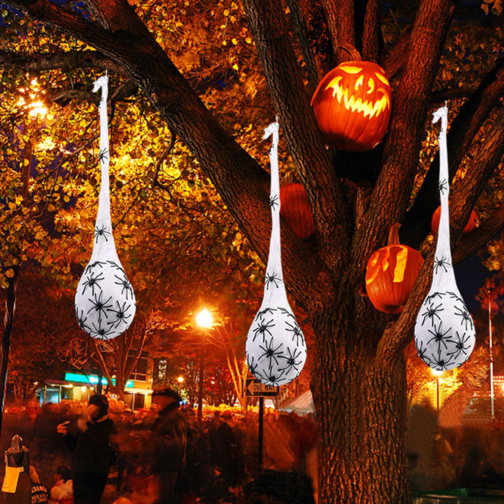 Holloyiver 3PCS Giant Spider Halloween Decorations Outdoor, 40" Big Colorful LED Light Up Spider Egg Sack with Spider Web Hanging Ornament for Halloween Party Garden Yard Tree Decoration