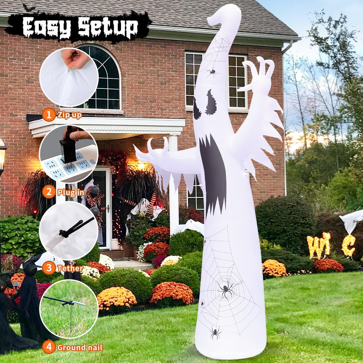 GOOSH Halloween Inflatable 11.8 FT Inflatable Halloween Ghost, Inflatable Halloween Ghost Scary Blow Up Ghost with LED Lights, Outdoor Halloween Decorations Clearance for Halloween/Holiday/Party