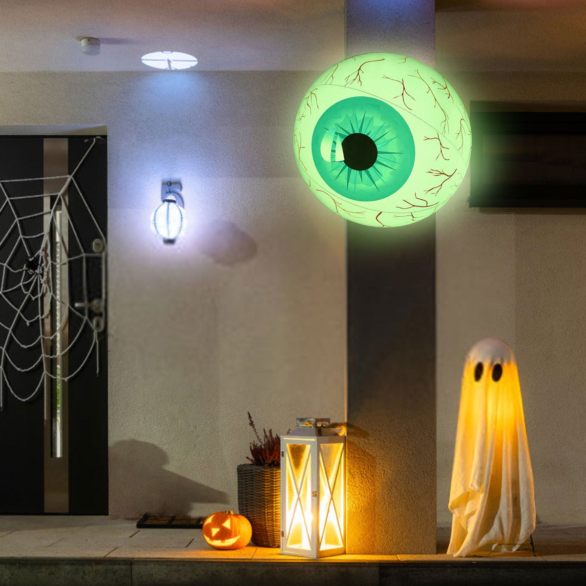 Summercome Halloween Inflatable Eyeball,16inch Halloween Huge Glowing Inflatable Eyeballs, 12 Changeable Colors with Remote Control, Suitable for Halloween Parties, Horror Themed Parties Supplies, Gre