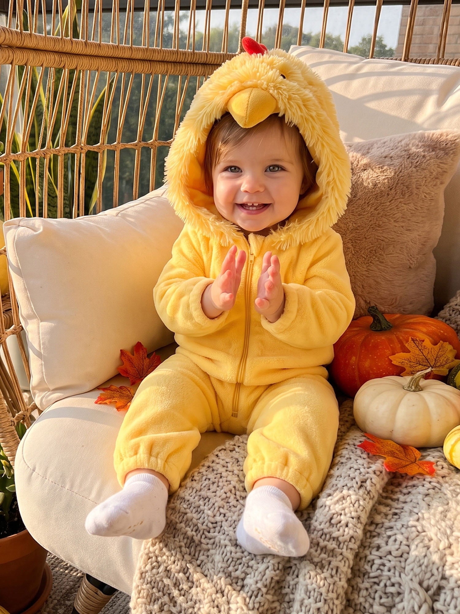 RUINIXCW Toddler Baby Girl Boy Halloween Chick Costume Cosplay Outfit Infant Fall Winter Clothes Snowsuit Fleece Jumpsuit Long Sleeve Hooded Romper