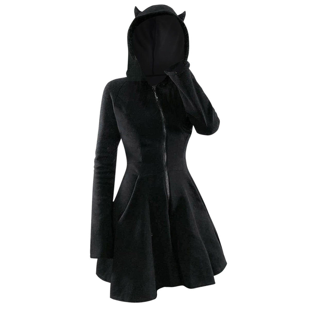 QATAINLAV Womens Gothic Hoodies Dress Fall Winter Long Sleeve Velvet Sweatshirts Cute Cat Ear Hooded Zip up Dresses with Pockets, Wine, M