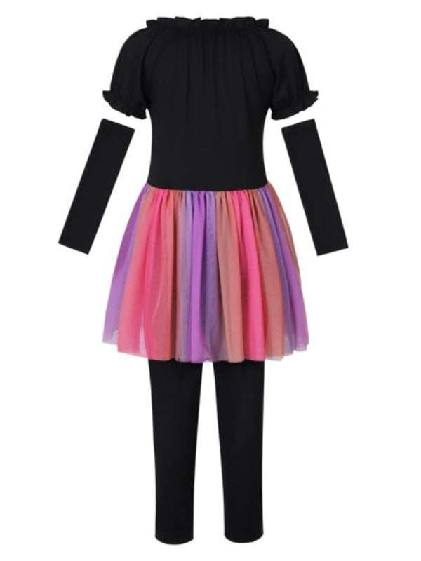 Little Girls Holiday Outfits Short Sleeve Tutu Skirt + Leggings + Arm Sleeves Set, Size 4-8 Years