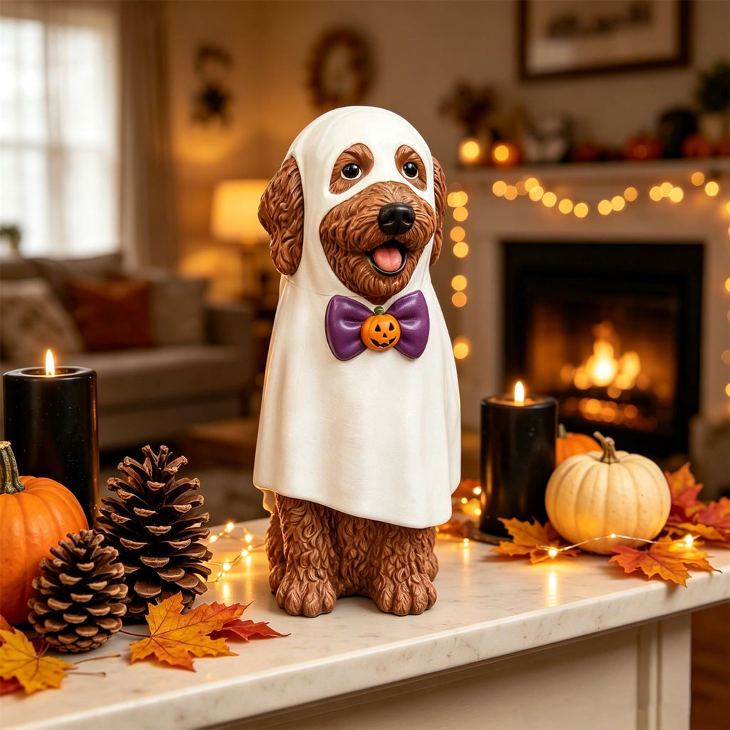 Gray Frenchie in Shark Costume Blow Mold, Halloween French Bulldog Statue with Light Up Pumpkin Decor, Cute Resin Outdoor Indoor Tabletop Dog Ornament, Entryway Patio Yard Decoration, 8"
