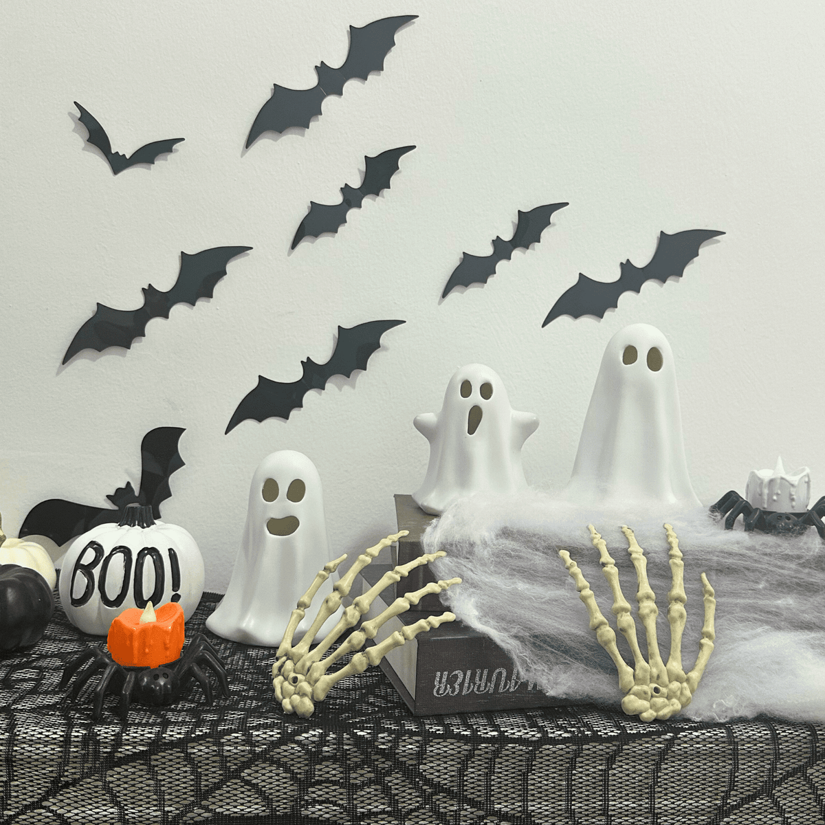 3 Pack Halloween Ceramic Ghost Decor, Cute Halloween Ghost with LED Lights, Small Ghost Spooky Figurines for Halloween Tabletop Centerpieces Fireplace Indoor Decoration