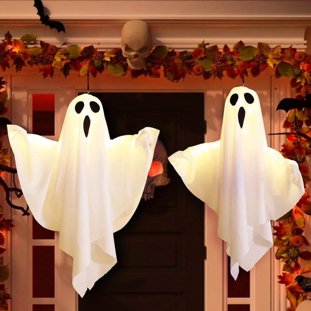 Halloween Decorations, Solar Garden Lights Outdoor, 5Packs Halloween Ghost Decorations Lights Indoor, Solar Scary Ghost Path Lights for Halloween Party Decor, Porches Yards Gardens Lawn, Warm White