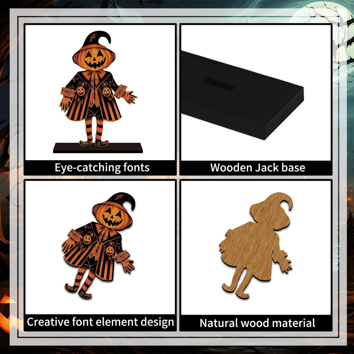 Lanfubeisi 6pcs 6.3x4.2inch Vintage Halloween Decor Wood Table Centerpieces Horror Spooky Scarecrow Pattern Vintage Halloween Decorations Party Table Centerpieces for Home