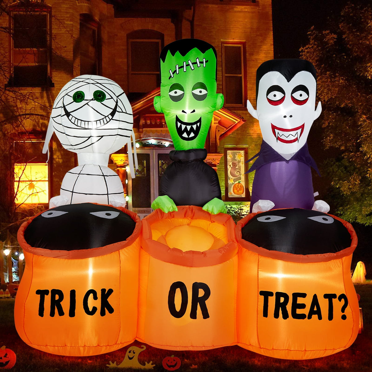 5.7FT Inflatable Halloween Inflatable Crawling Green Ghost with Tombstone Built-in LED Lights Inflatable LED Lights Blow Up Yard Decoration