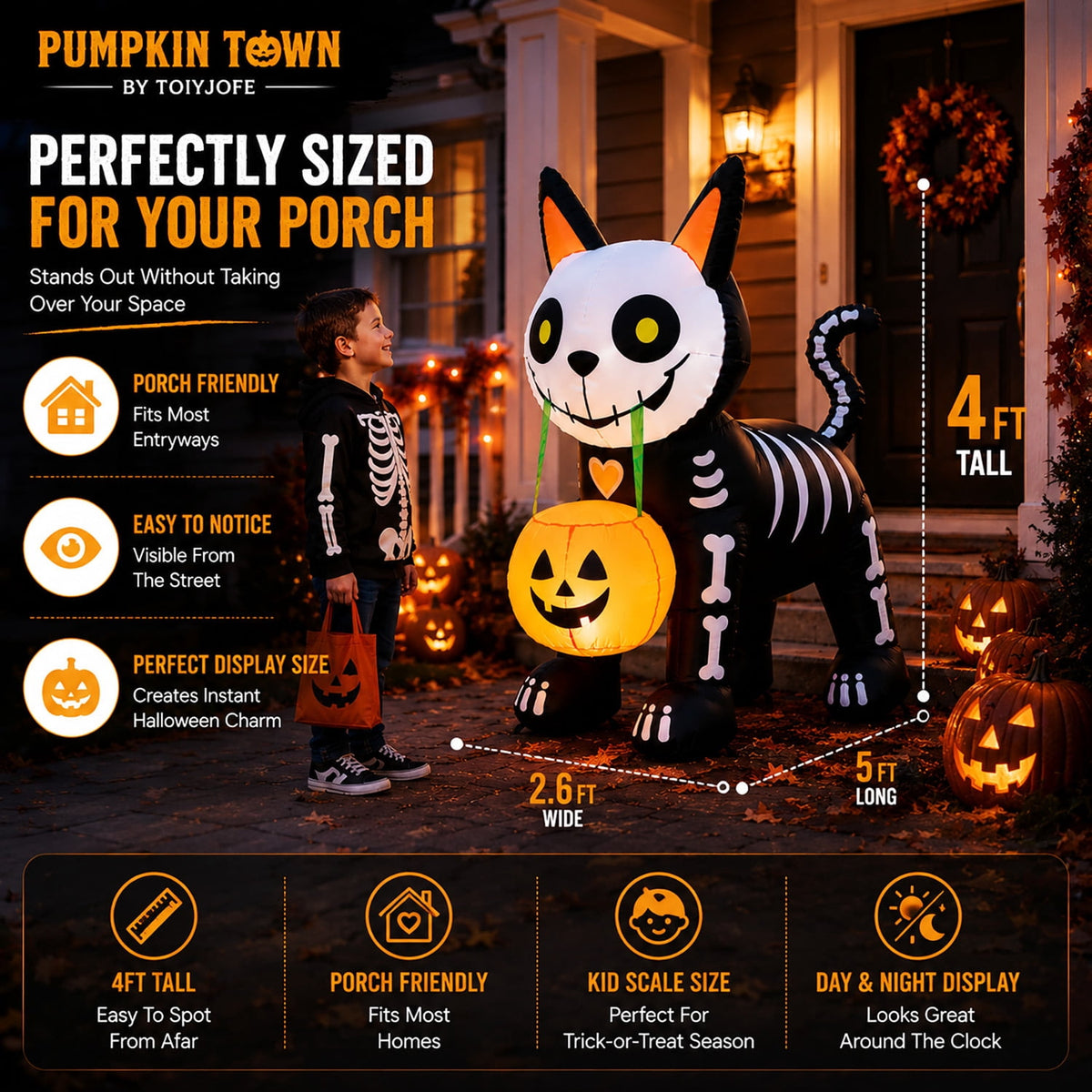 Toiyjofe 5.5 ft Halloween Inflatable Ghost with Pumpkin, LED Lighted Cute Halloween Yard Decoration for Porch, Lawn, Walkway & Party