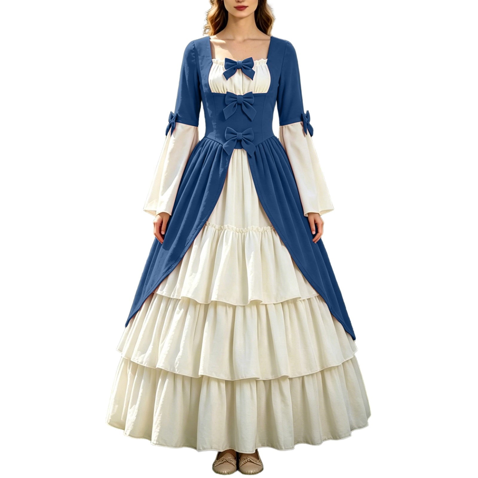 Gothic Dresses for Women Medieval Renaissance Halloween Costume Lace Up Corset High Low Ruffle Hem Square Neck Vintage Gown