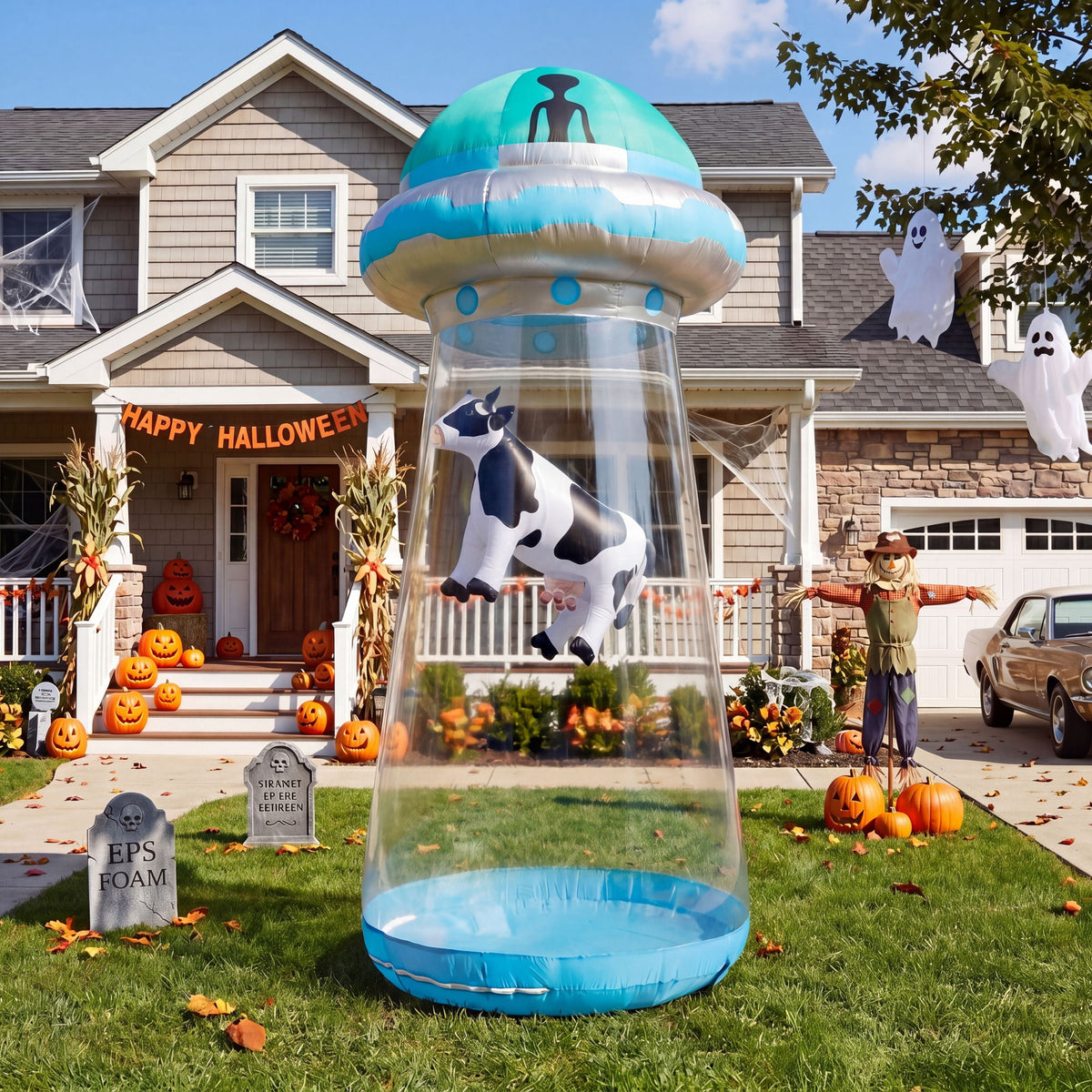 Joyfy 9 ft Halloween Inflatable Giant Alien Decoration with Built-in LEDs,Alien Halloween Decorations Outdoor Blow Up Yard Lawn Decoration