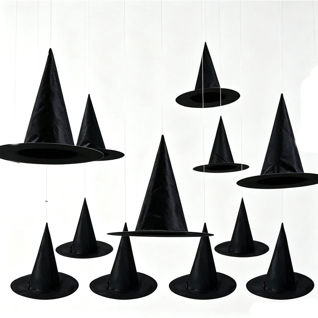 Stijggn Halloween Witch Hat, Black Hanging Witch Hats with Rope, Witch Costume Accessories Floating, Witches Hat with Hanging Rope for Porch Yard Indoor Outdoor Halloween Party Decor