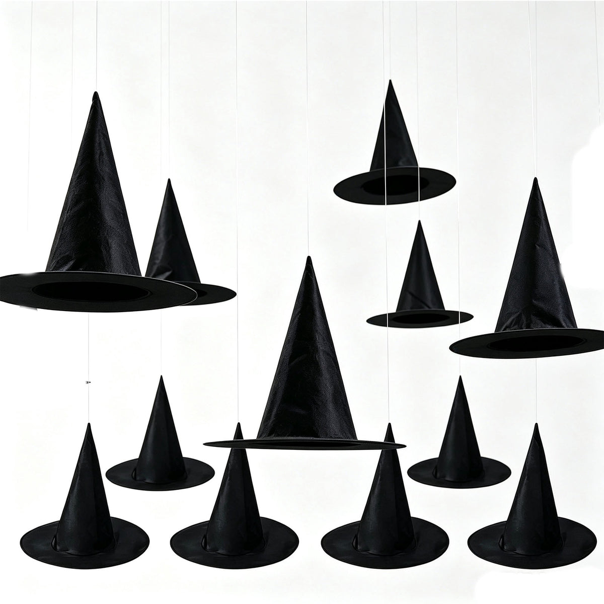 Stijggn Halloween Witch Hat, Black Hanging Witch Hats with Rope, Witch Costume Accessories Floating, Witches Hat with Hanging Rope for Porch Yard Indoor Outdoor Halloween Party Decor