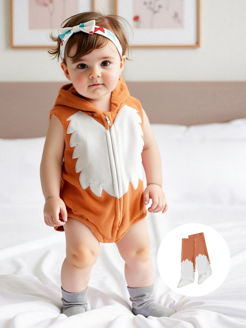 Cjfdfy Newborn Baby Boy Girl Halloween Animal Costume Infant Baby Fox Puppy Dog Frog Poached Egg Costume Fall Winter Sleeveless Hooded Zipper Romper Leg Warmers Set Toddler Halloween Cosplay Outfits