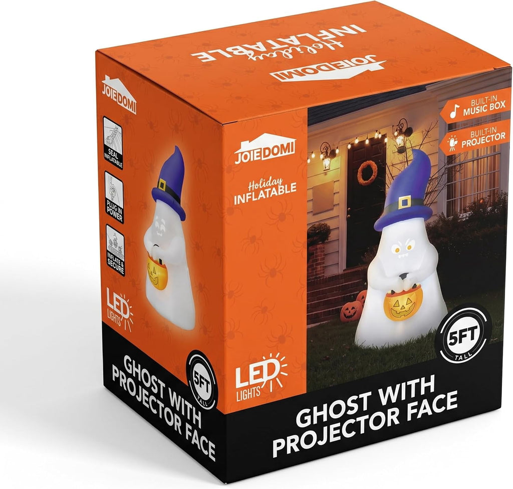 Joyfy 6 ft Halloween Inflatable Witch & Cauldron,Blow Up Decor with Rotating Green Ghost Projection Built-in LEDs,Outdoor Decoration for Party,Yard,Garden