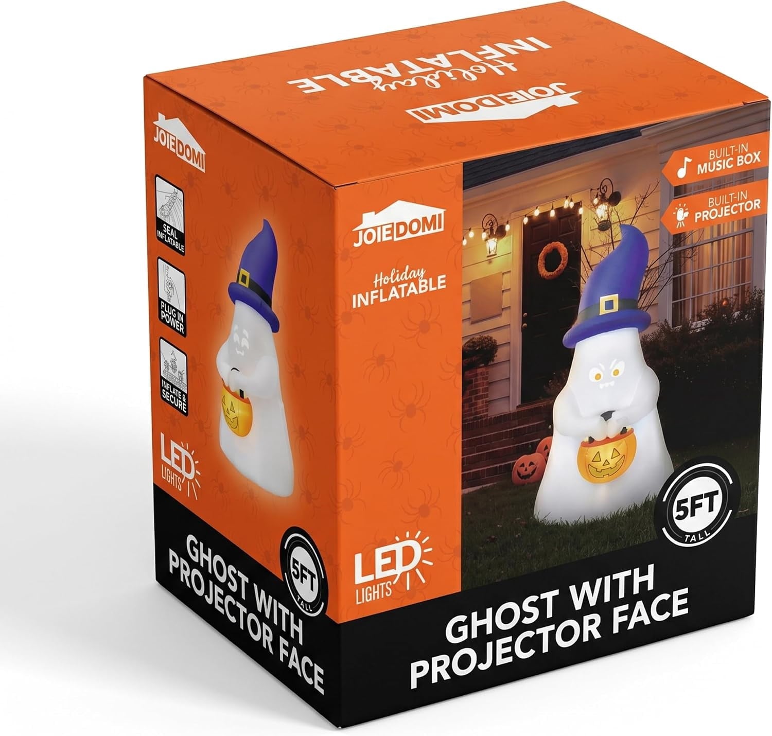 Joyfy 6 ft Halloween Inflatable Witch & Cauldron,Blow Up Decor with Rotating Green Ghost Projection Built-in LEDs,Outdoor Decoration for Party,Yard,Garden