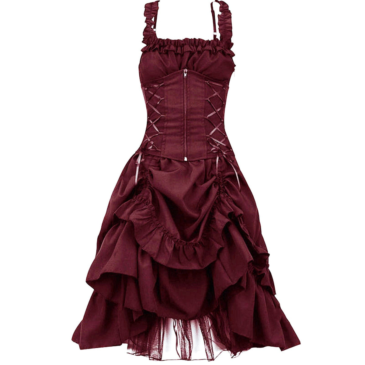 UPPADA Halloween Costumes For Womens Sleeveless Irregular Gothic Dress Ruffle Steampunk Dress Corset Square Neck Layers Dress