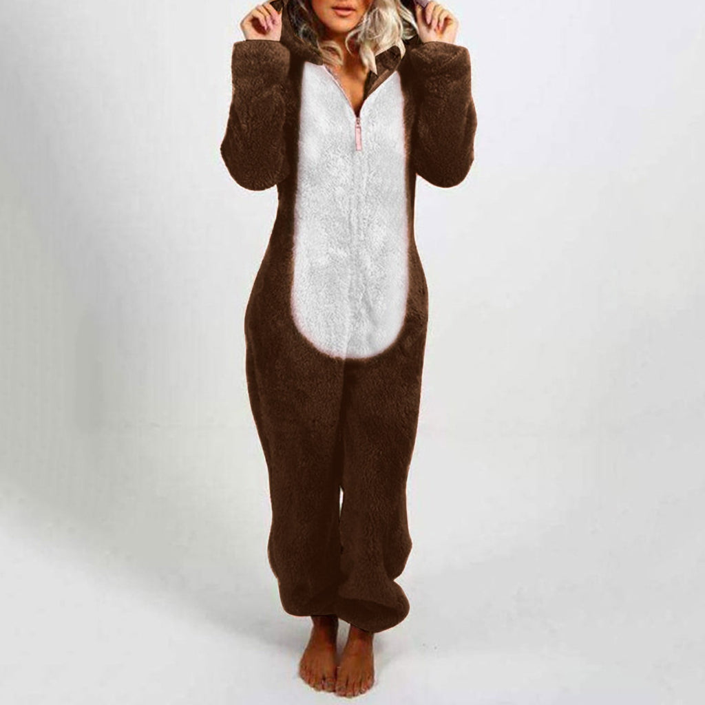 QATAINLAV Sherpa Fleece Jumpsuit for Women Winter Warm Fuzzy Onesie Pajamas Cute Cat Hooded Romper Casual Zip Up Overalls Sleepwear Black XL