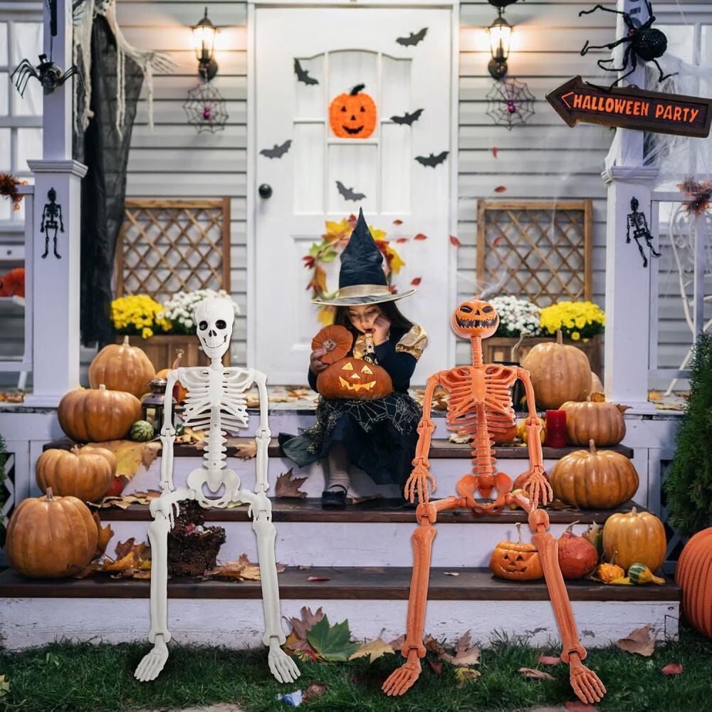 2Pcs 15" Halloween Pumpkin Skeleton for Yard Garden Props Halloween Party Decor