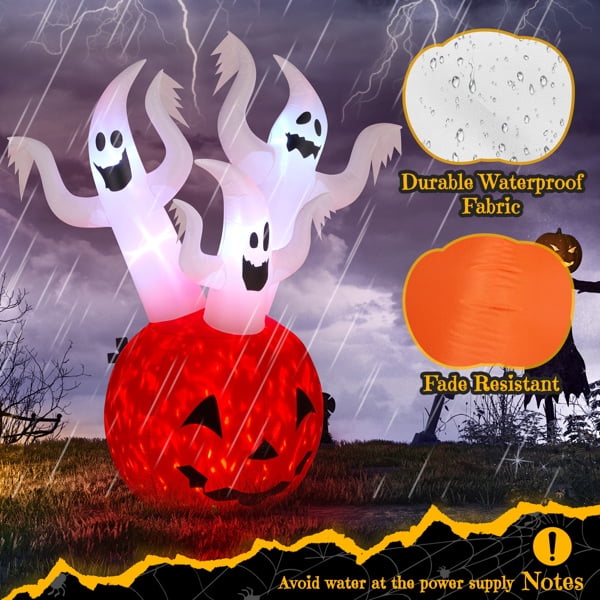 5.9FT Halloween Inflatable Pumpkin Ghost, Built-in LED Lights, Waterproof Polyester for Yard/Garden