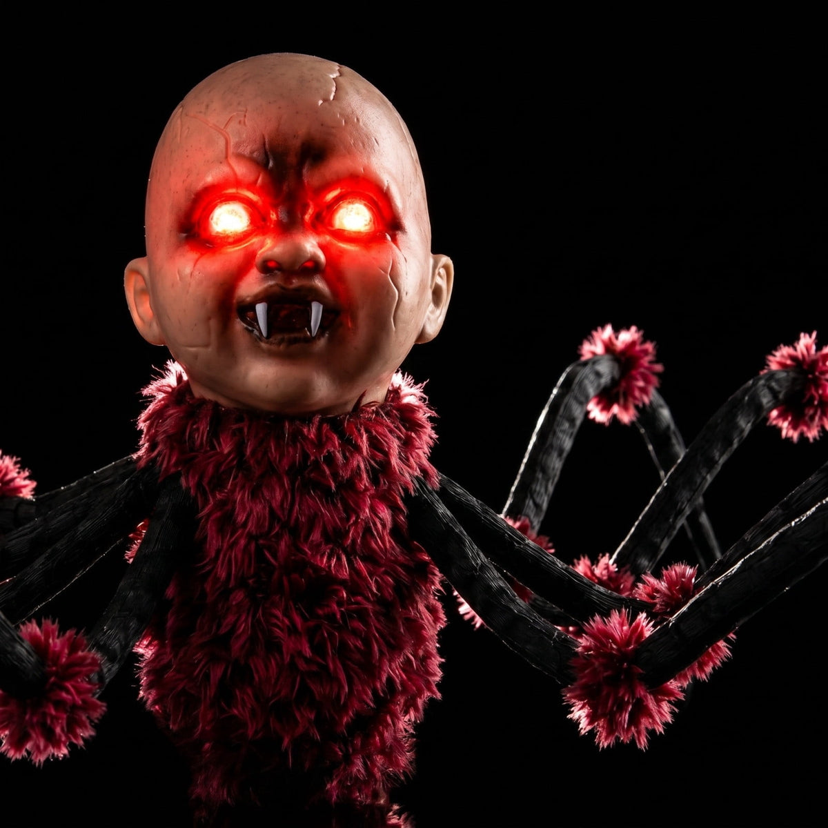 Halloween Animated Creepy Baby Head Spider Prop, Sound & Touch Activated Walking Halloween Decoration with Flashing Red Eyes, Scary Sound Effects, Indoor Outdoor Decor