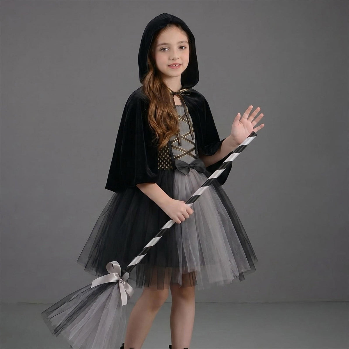 Girl Witch Tutu Dresses Cape Witch Outfit Set Halloween Dress up Party Girls Size 2-12 Years